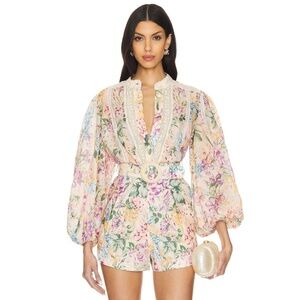 Zimmermann Halliday Floral Lace Trim Balloon Sleeve Cotton Shirt 8 US NWT
